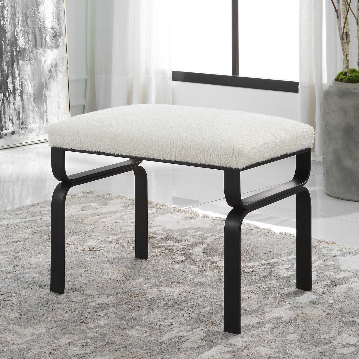 Diverge White Shearling Small Bench - Ornate Home