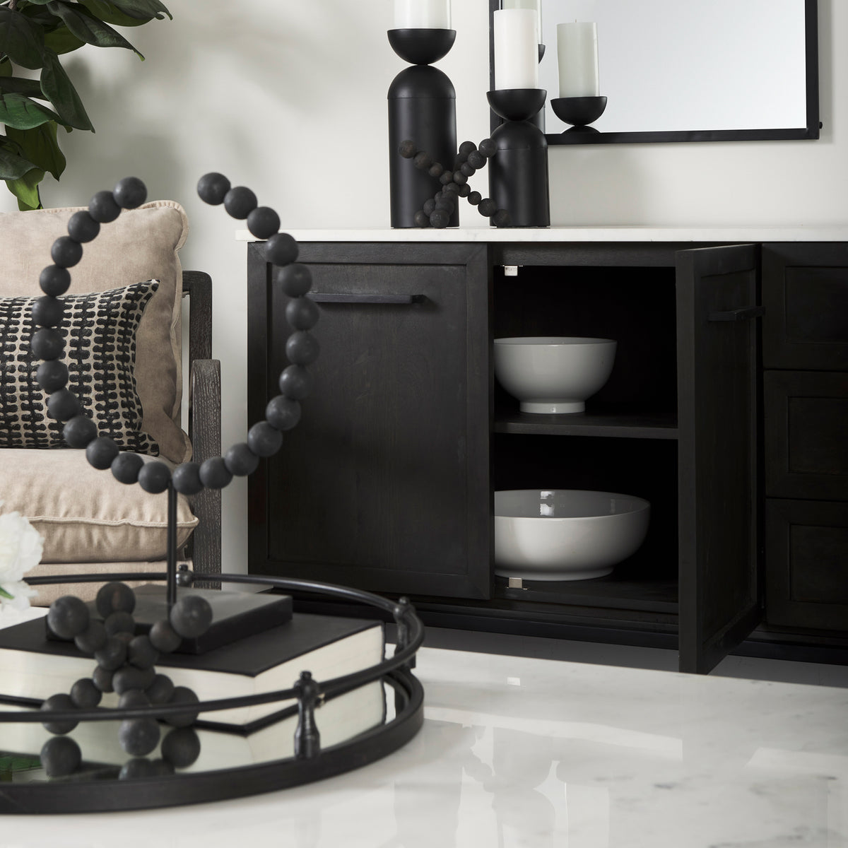 Divina Black-Brown/White/Black Wood Metal Base Sideboard - Ornate Home