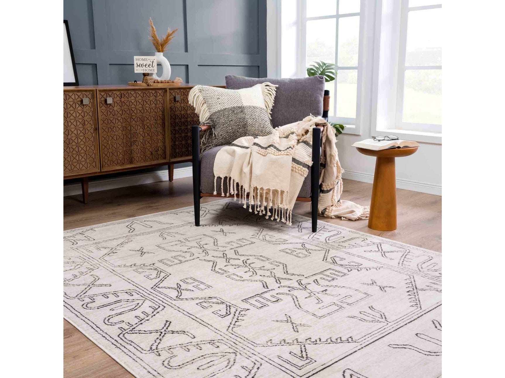 Divya Cream & Charcoal Area Rug - Clearance - Ornate Home