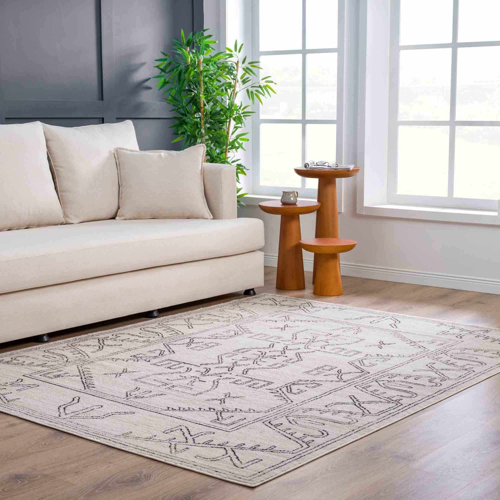 Divya Cream & Charcoal Area Rug - Clearance - Ornate Home