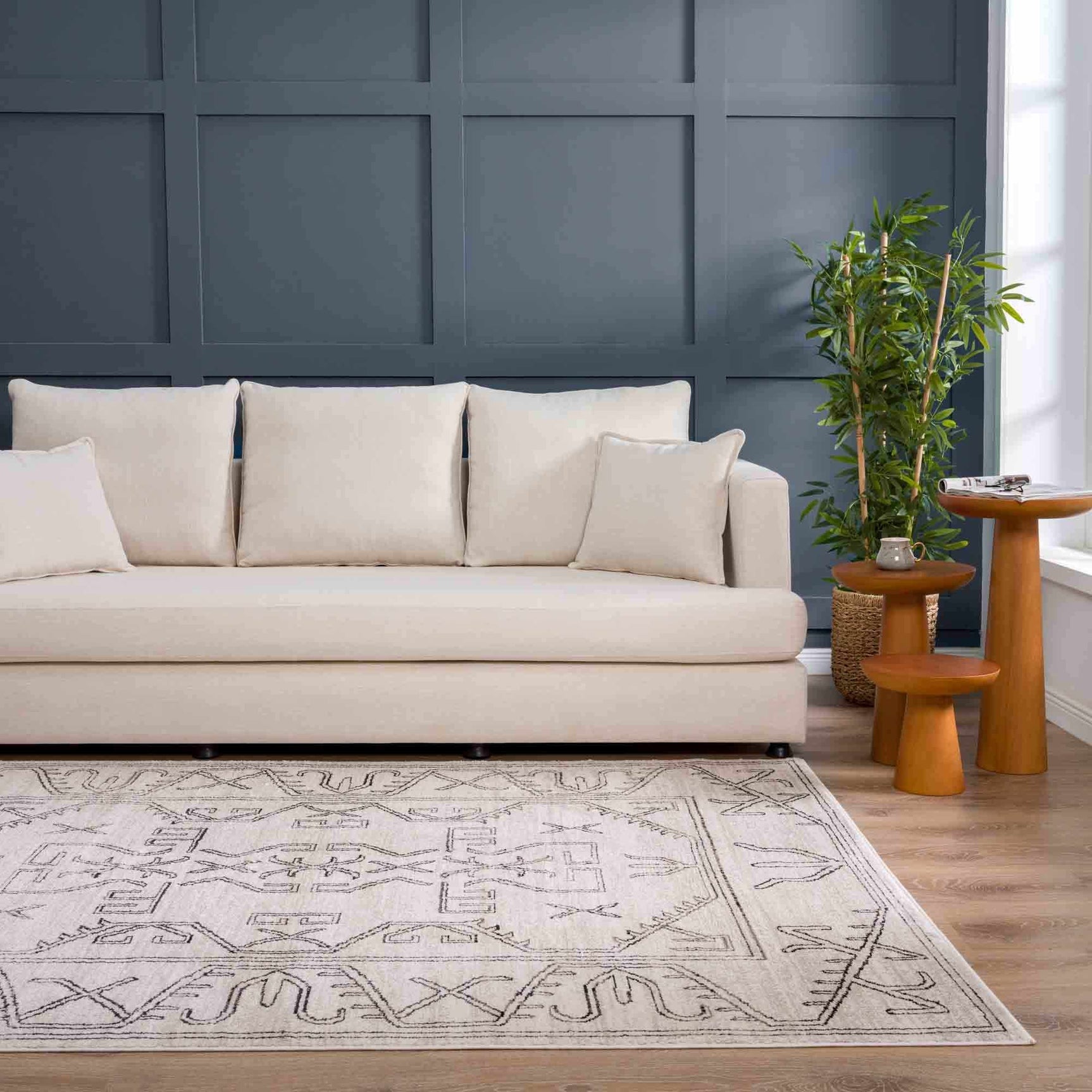 Divya Cream & Charcoal Area Rug - Clearance - Ornate Home