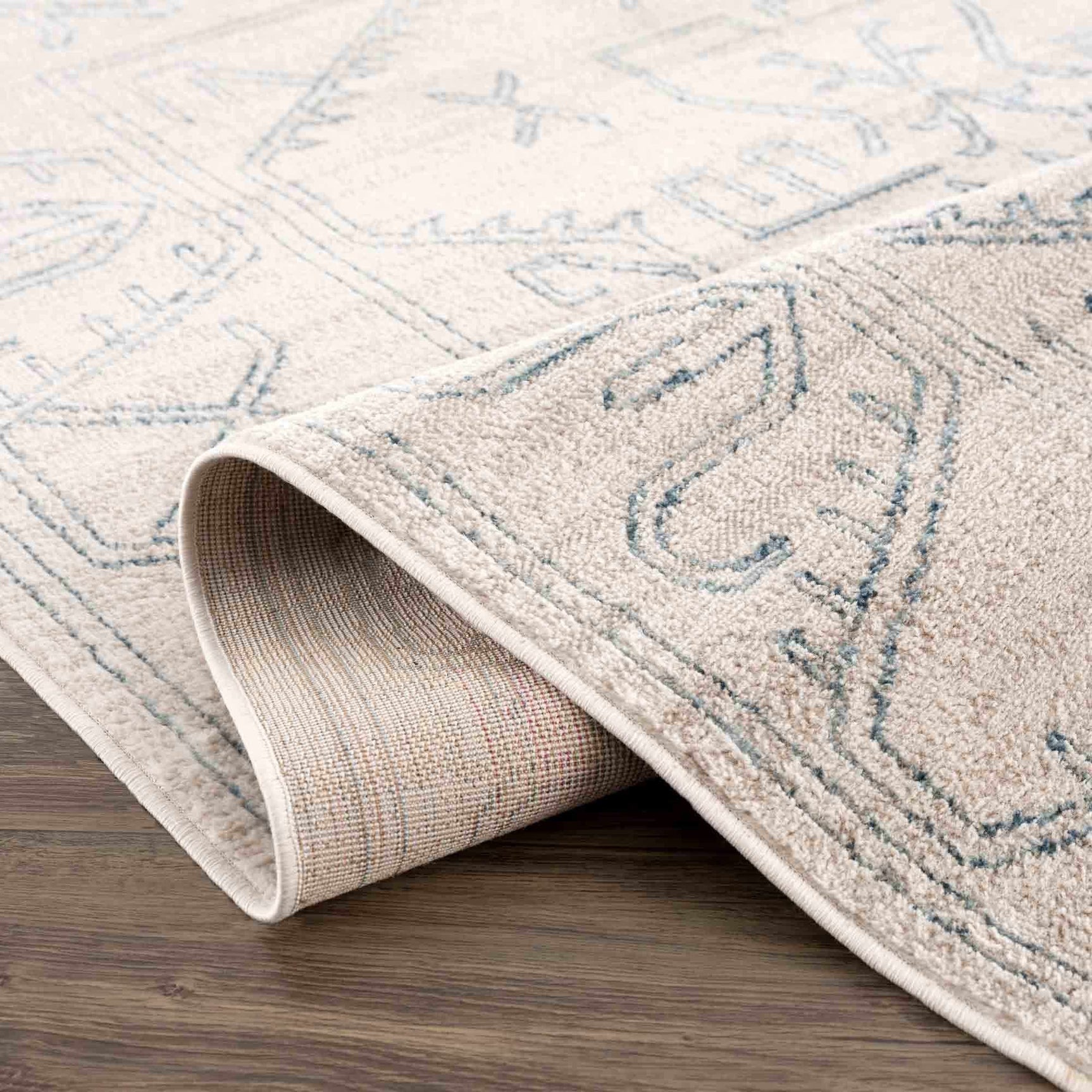 Divya Cream & Silver Blue Area Rug - Clearance - Ornate Home