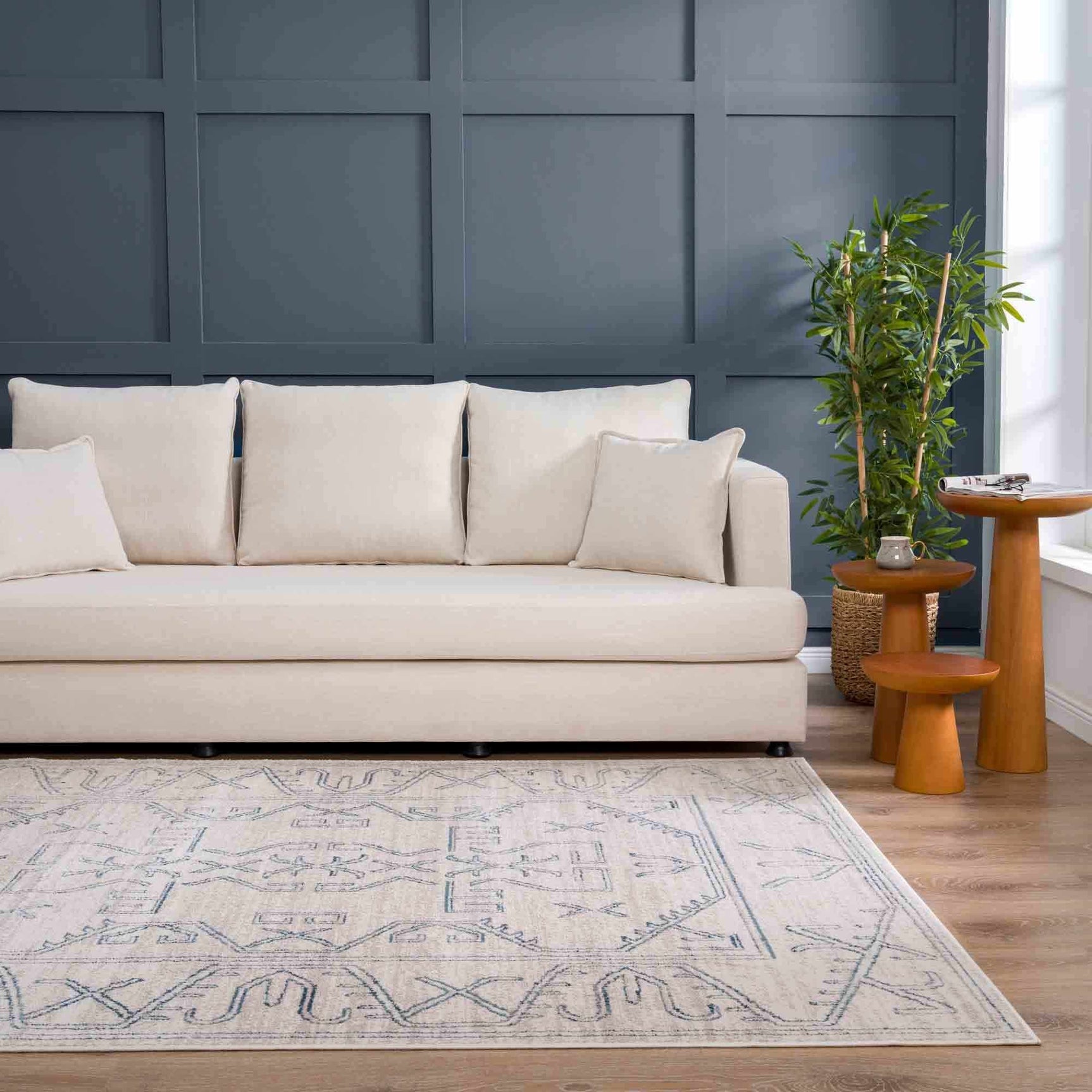 Divya Cream & Silver Blue Area Rug - Clearance - Ornate Home