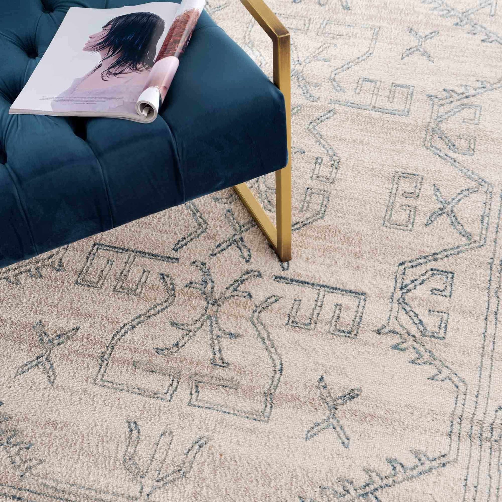 Divya Cream & Silver Blue Area Rug - Clearance - Ornate Home