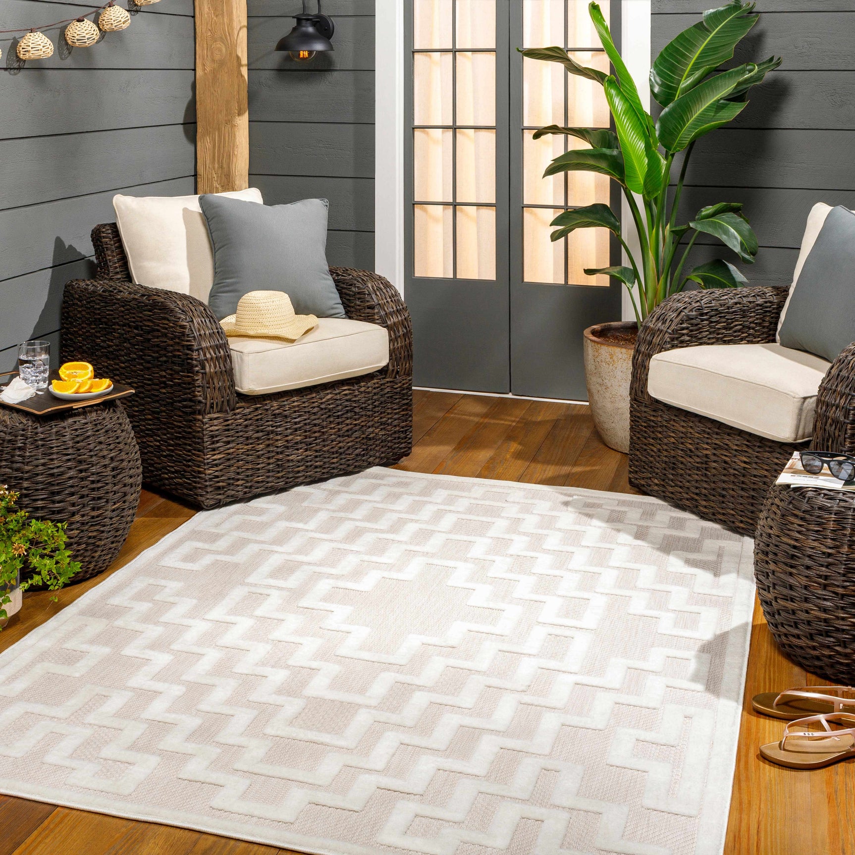 Diza Cream Outdoor Rug - Clearance - Ornate Home
