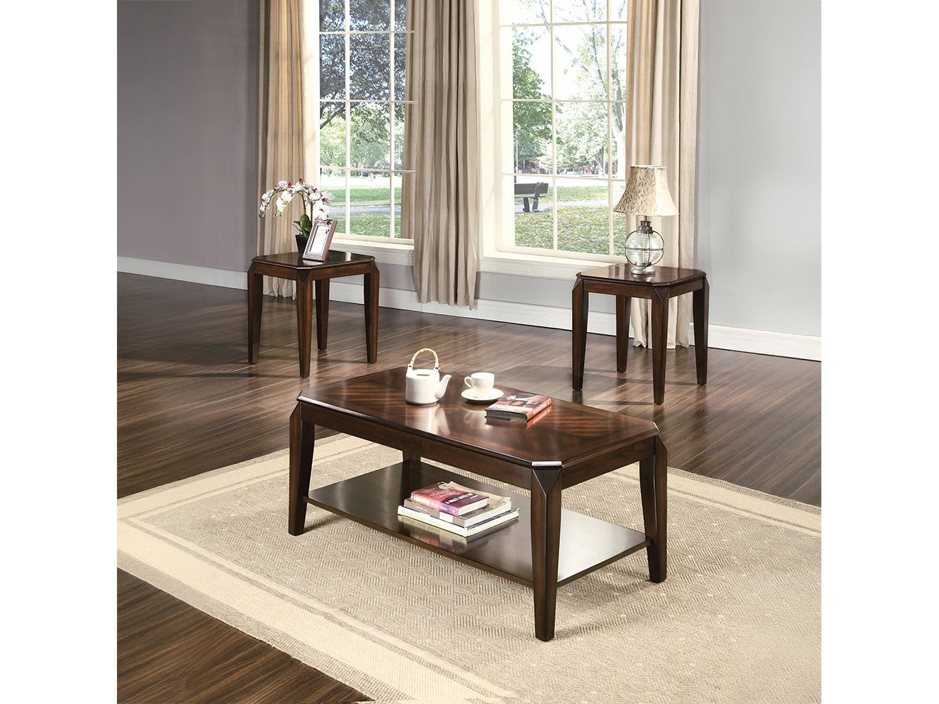 Docila Walnut Coffee/End Table Set (3Pc Pk) - Ornate Home