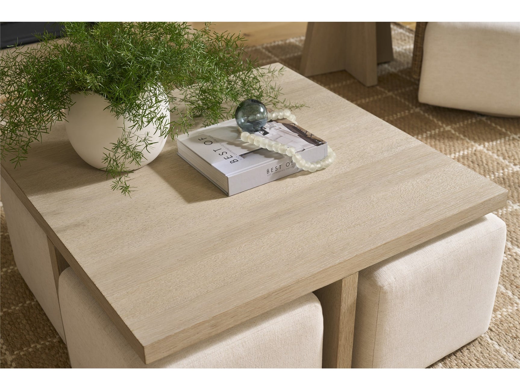 Dockside Natural Oak/Nomad Snow Cocktail Table w/ Ottomans - Ornate Home
