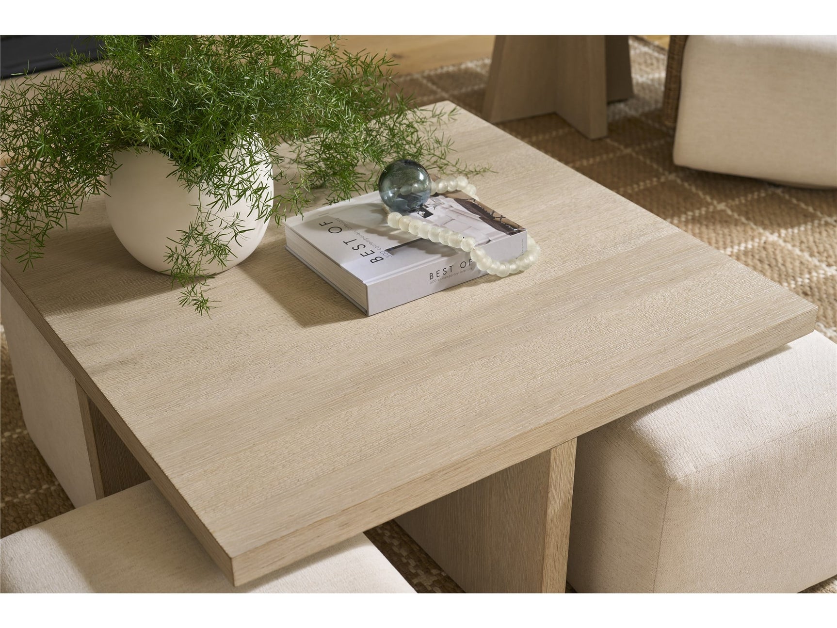 Dockside Natural Oak/Nomad Snow Cocktail Table w/ Ottomans - Ornate Home