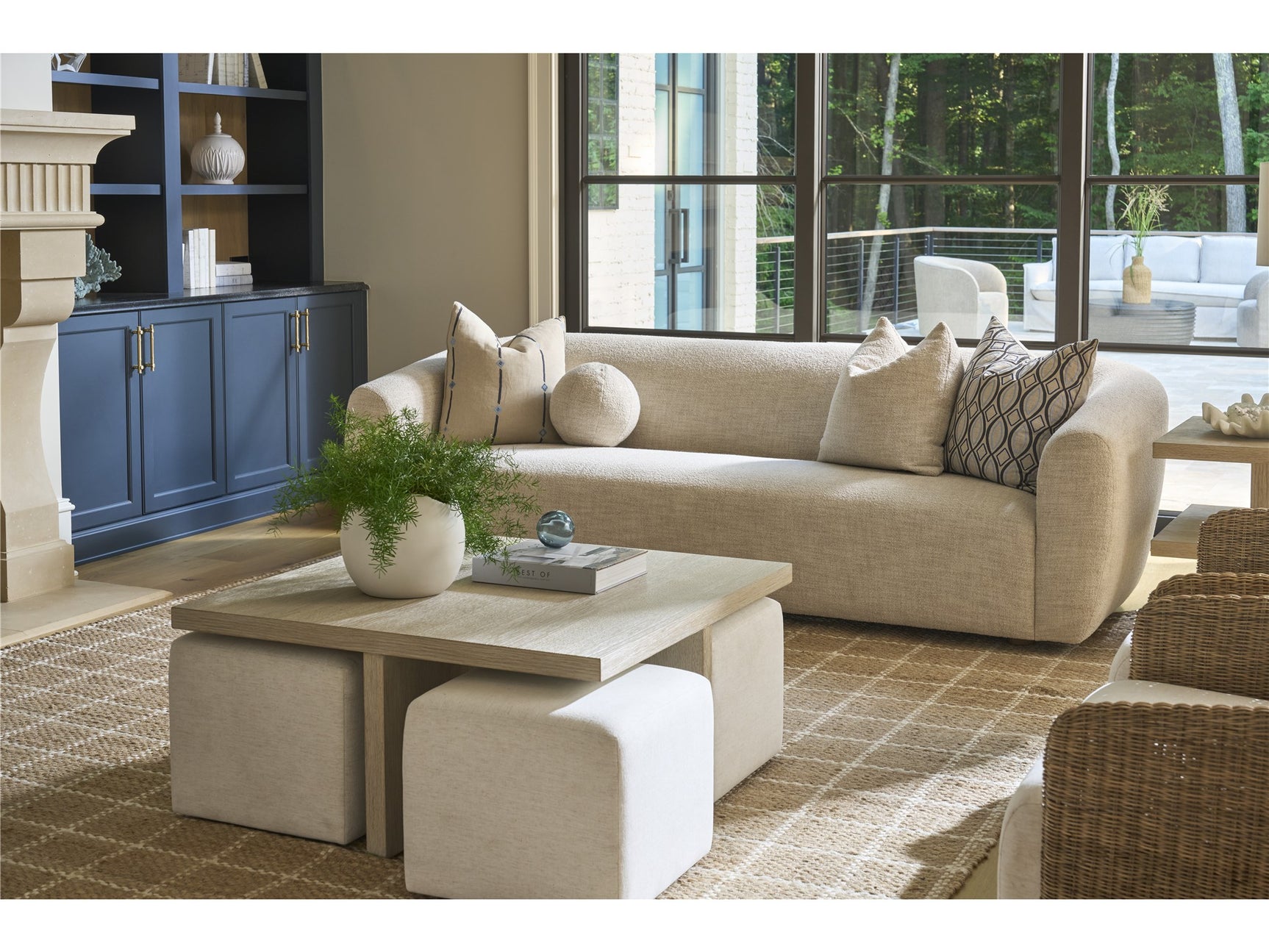 Dockside Natural Oak/Nomad Snow Cocktail Table w/ Ottomans - Ornate Home