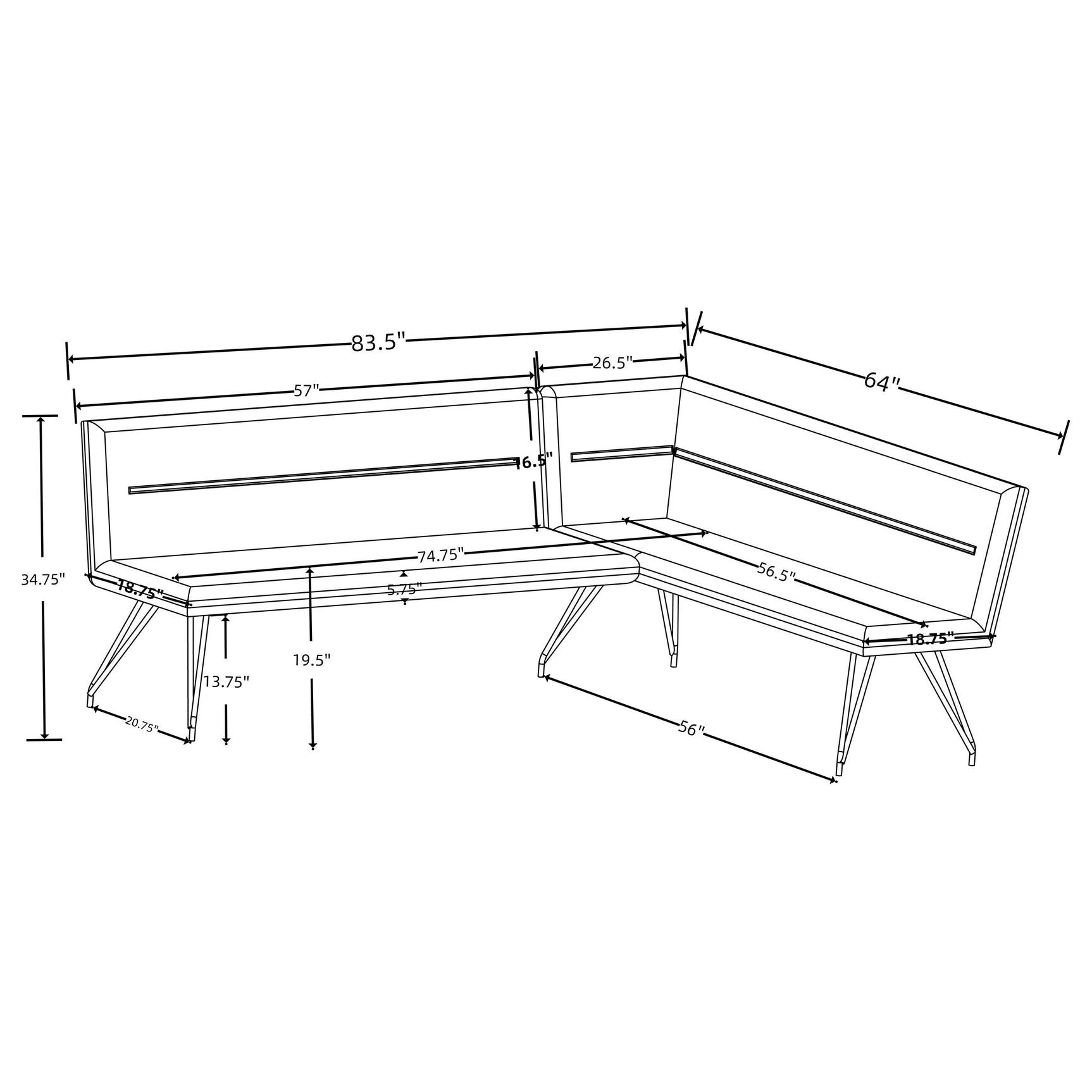 Dodson Grey Nook Dining Bench - Ornate Home