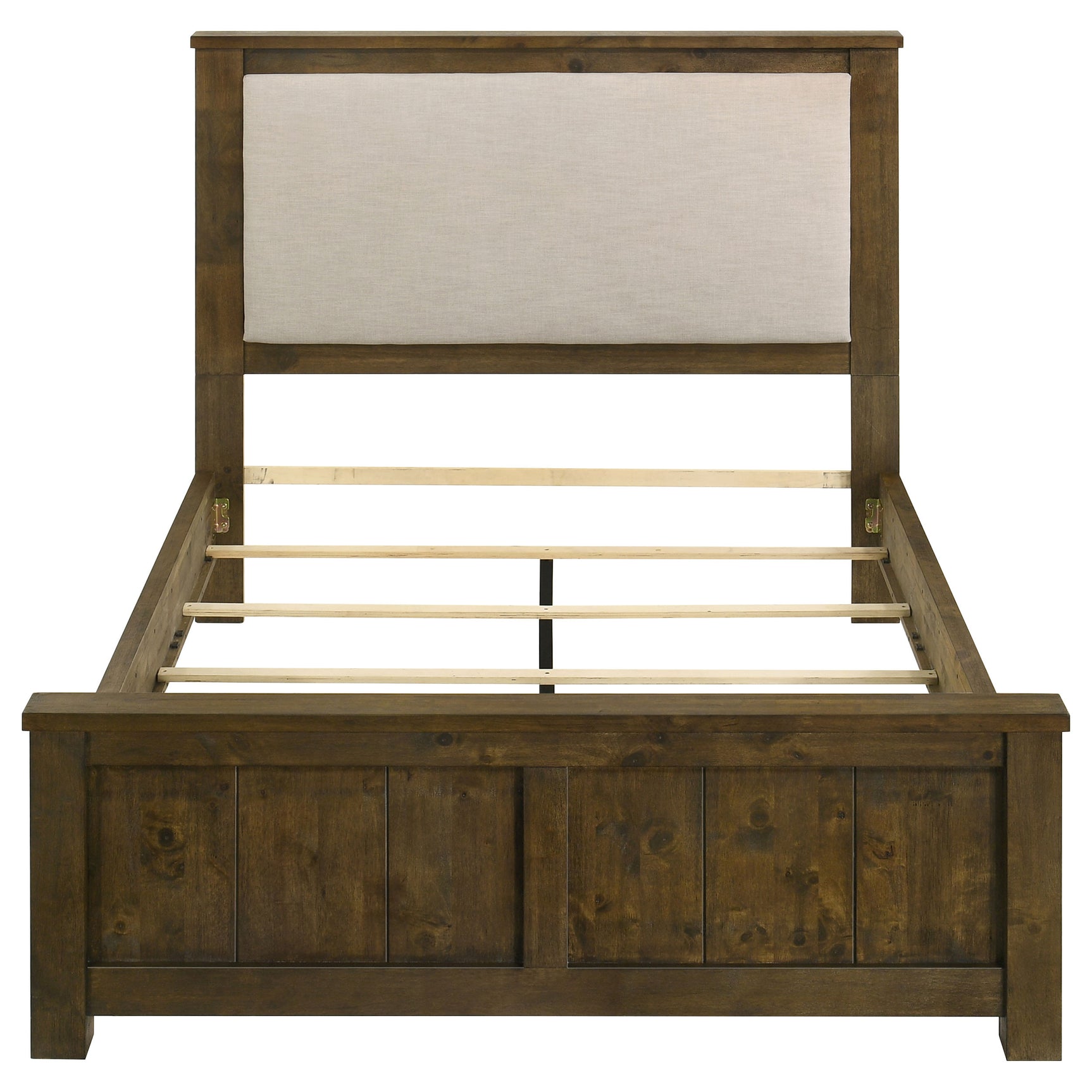 Doherty Rustic Brown Queen Linen Upholstered Panel Bed - Ornate Home