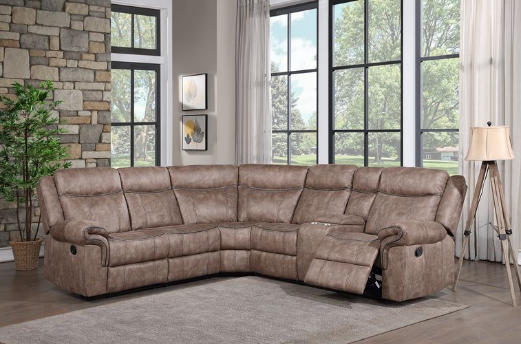 Dollum Two-Tone Manual Recliner Sectional Sofa w/Console - Ornate Home