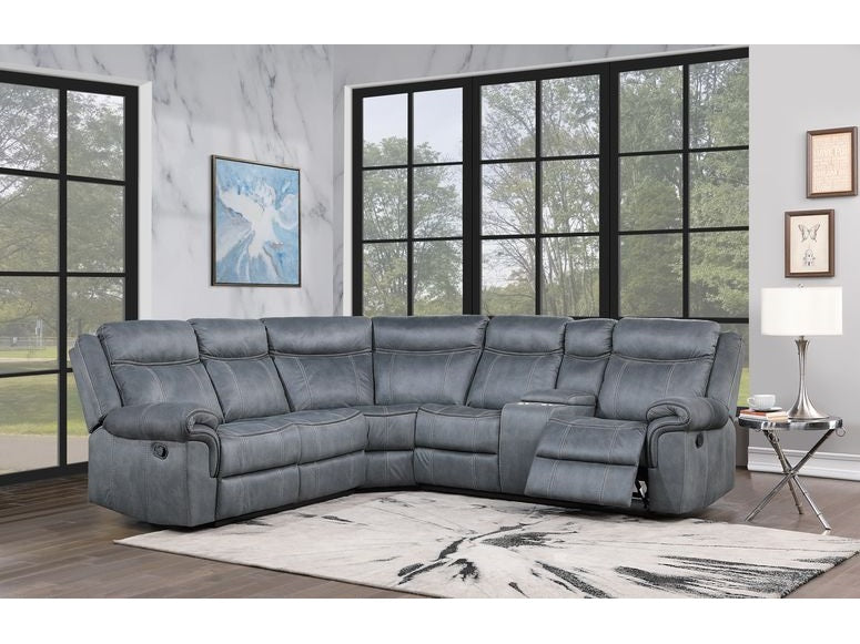 Dollum Two-Tone Manual Recliner Sectional Sofa w/Console - Ornate Home
