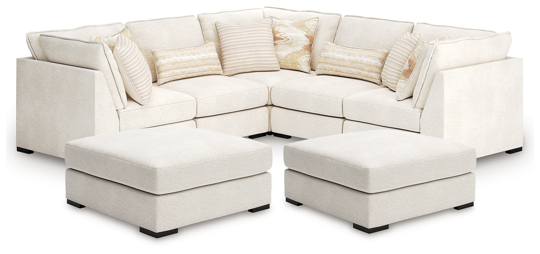 Donelson Creek Vanilla 5-Piece Sectional and 2 Oversized Ottomans (Online Special Price) - Ornate Home