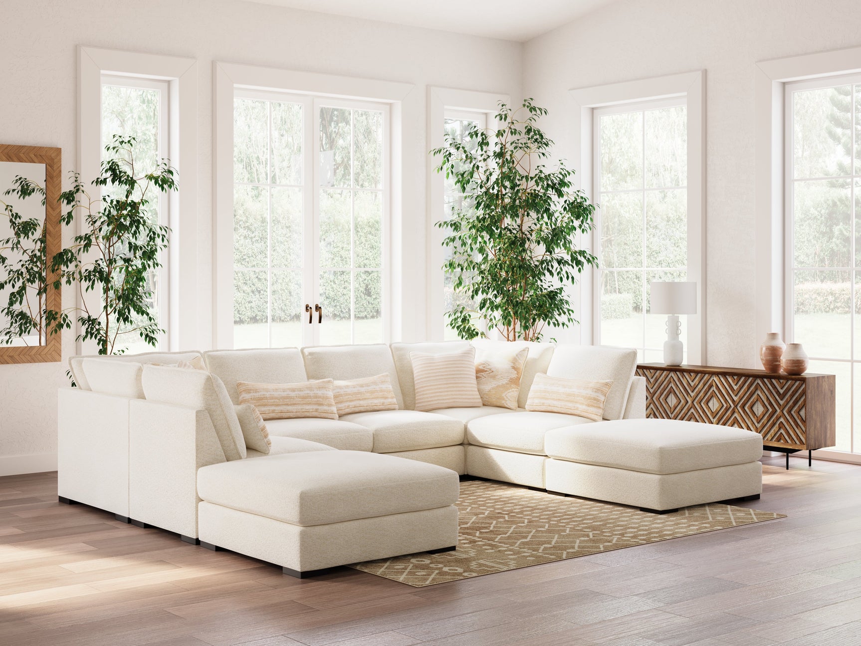 Donelson Creek Vanilla 6-Piece Sectional and Ottoman (Online Special Price) - Ornate Home