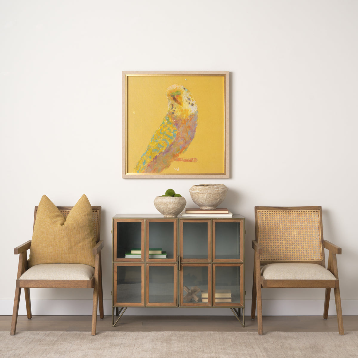 Donna Light Beige Cane Back Dining Arm Chair - Ornate Home