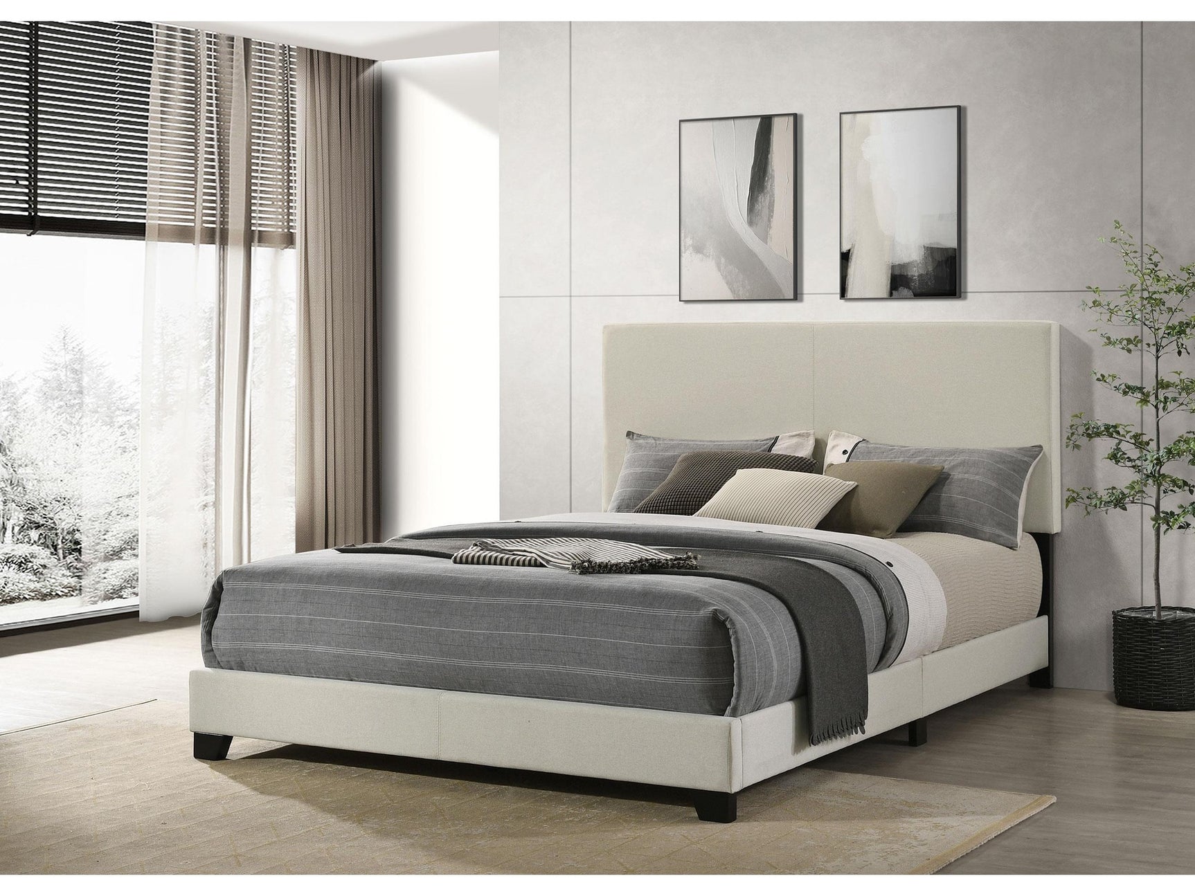 Dorian Cream Fabric Upholstered Queen Panel Bed - Ornate Home