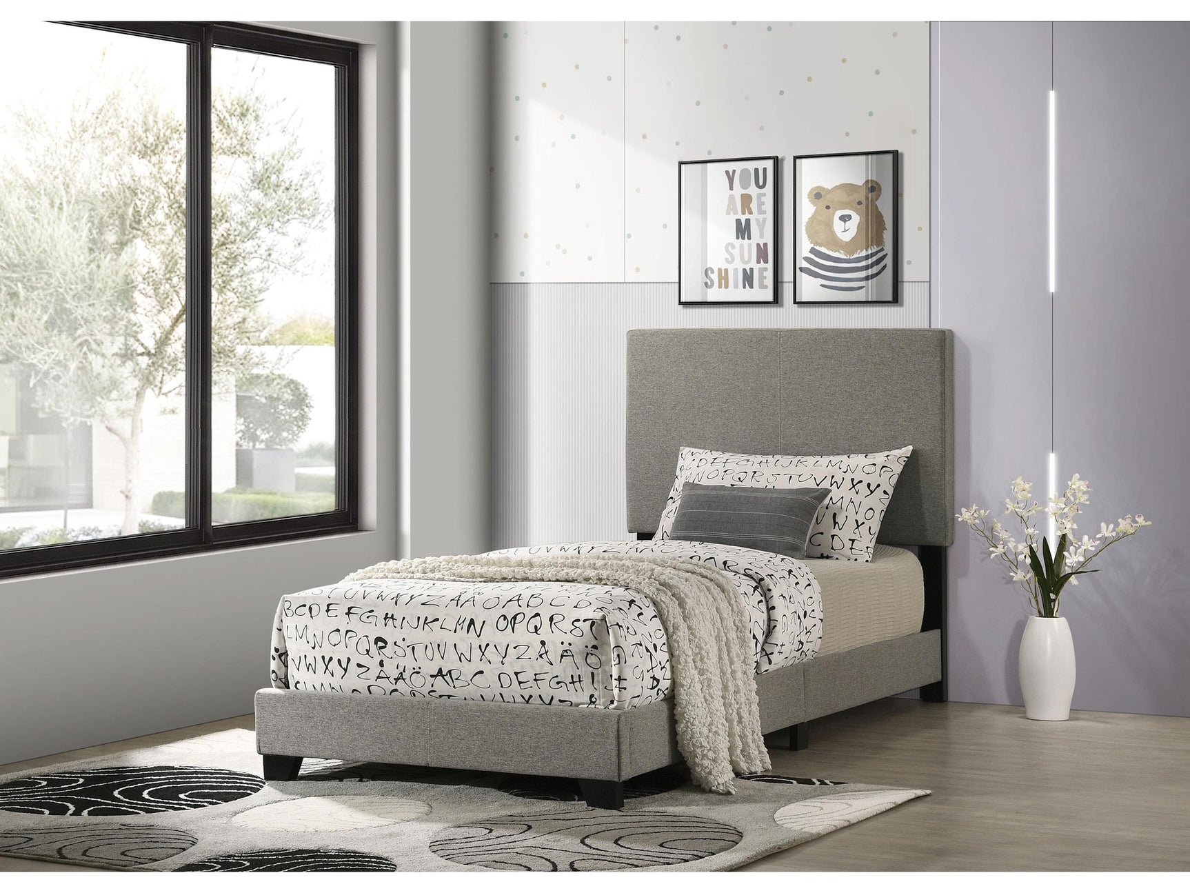 Dorian Taupe Fabric Upholstered Twin Panel Bed - Ornate Home