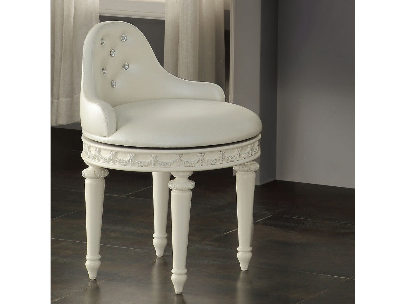 Dorothy Ivory Vanity Chair W/Swivel - Ornate Home