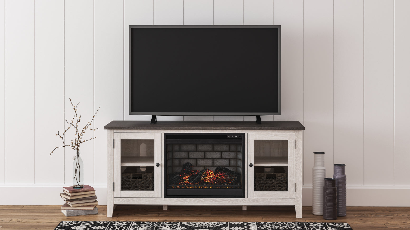 Dorrinson Black 60" TV Stand W/ Electric Fireplace - Ornate Home