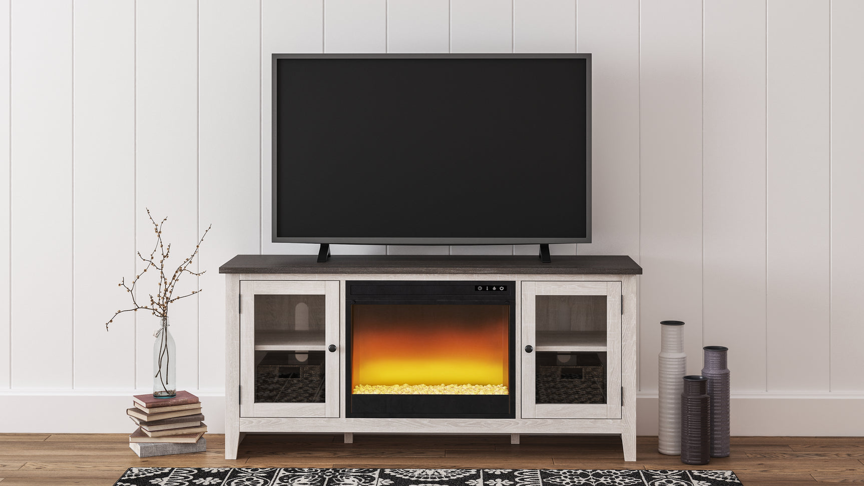 Dorrinson Black 60" TV Stand with Electric Fireplace (Online Special Price) - Ornate Home