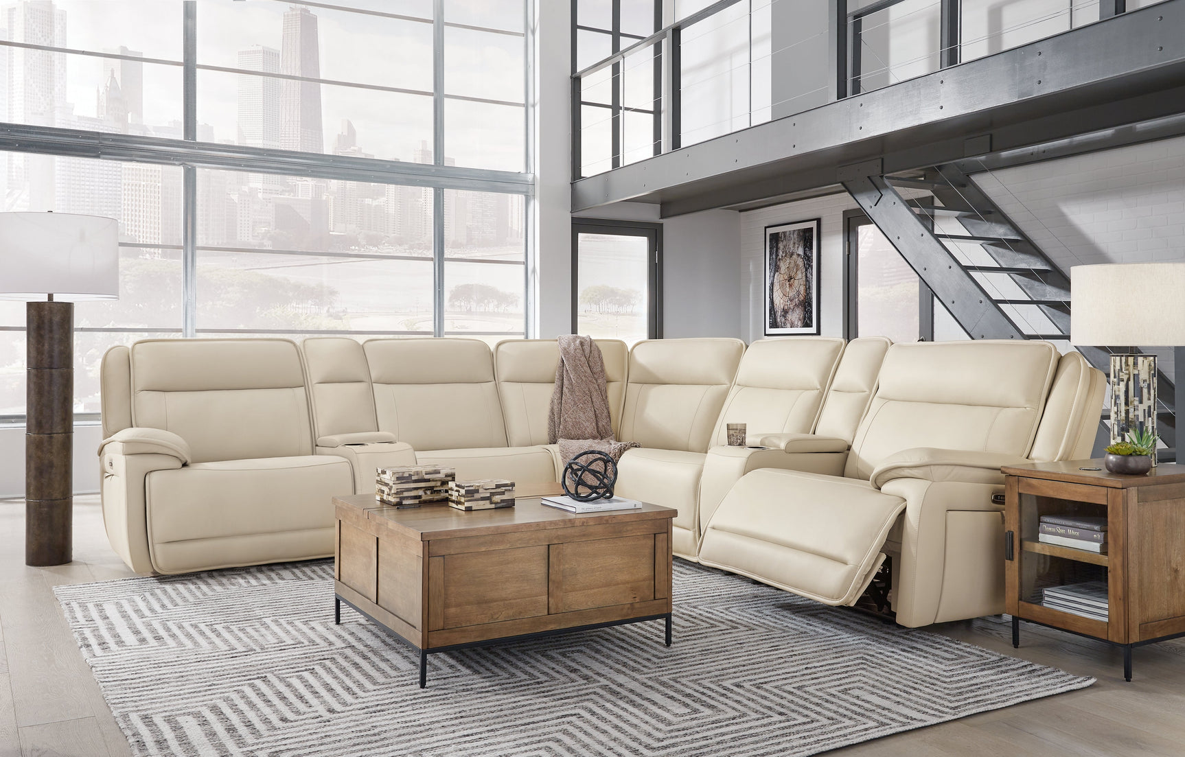 Double Deal Almond 7-Piece Reclining Sectional with 2 Consoles (Online Special Price) - Ornate Home