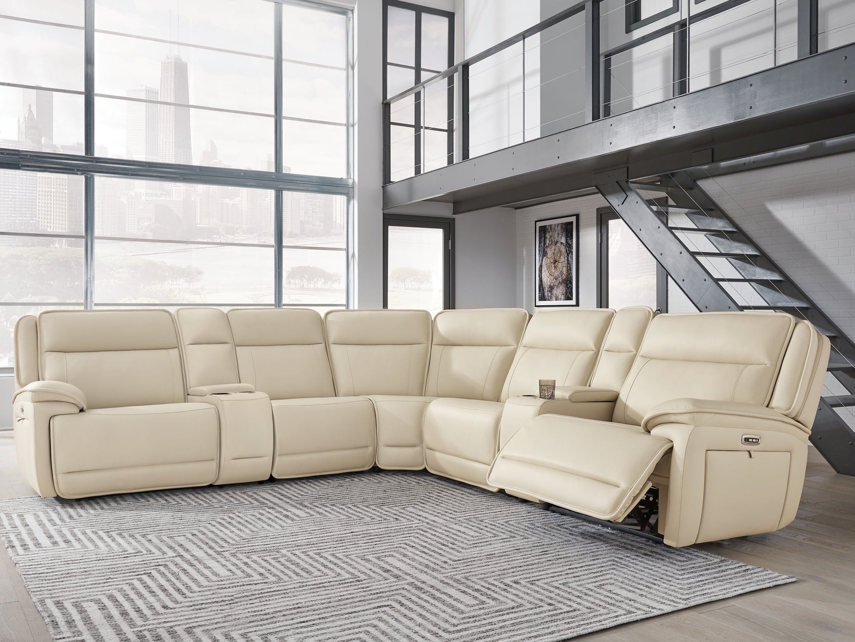 Double Deal Almond 7-Piece Reclining Sectional with 2 Consoles - Ornate Home