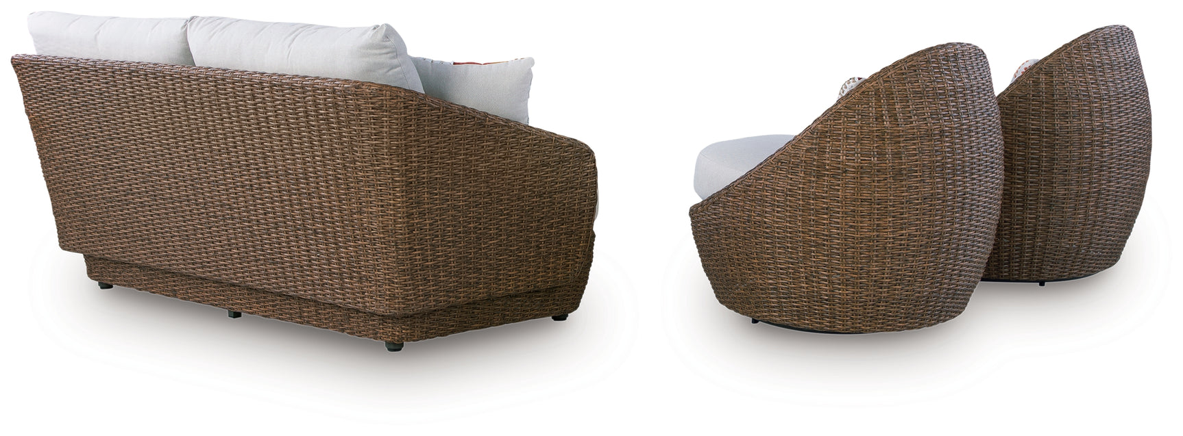 Double Point Beige Love/Swivel Chairs Set (Set of 3) - Ornate Home
