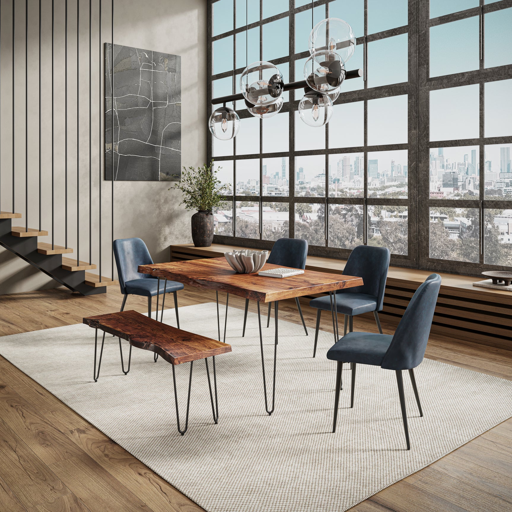Nature's Edge Light Chestnut/Blueberry 60 Dining Table w/ 4 Maddox Chairs