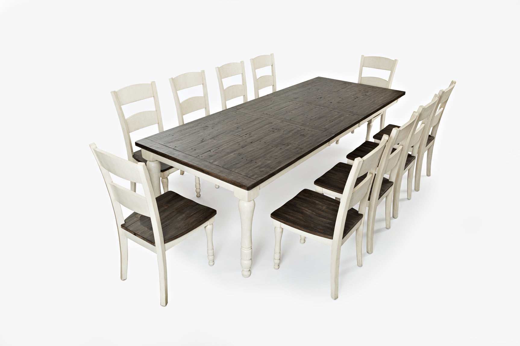 Madison County Vintage White Ext Dining Table w/ 8 Chairs
