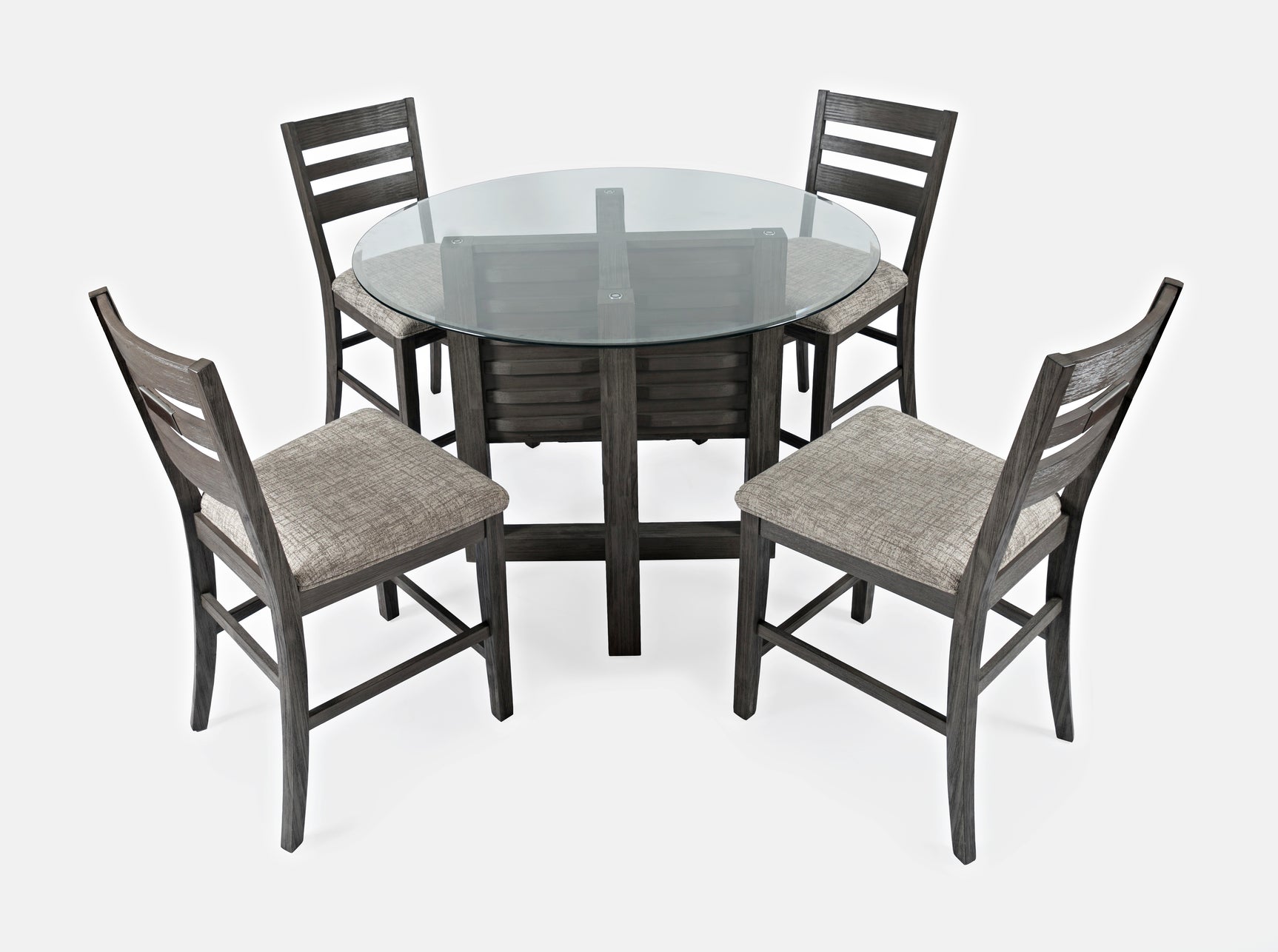 Altamonte Brushed Grey Round Counter Dining Table w/ 4 Ladderback Stools
