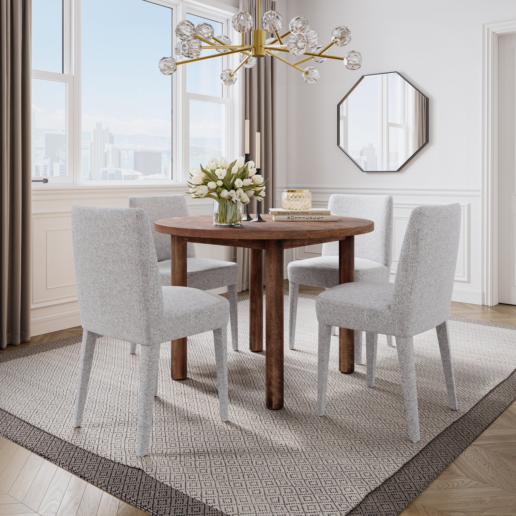 Bodhi Golden/Platinum Round Dining Table w/ 4 Wilson Chair