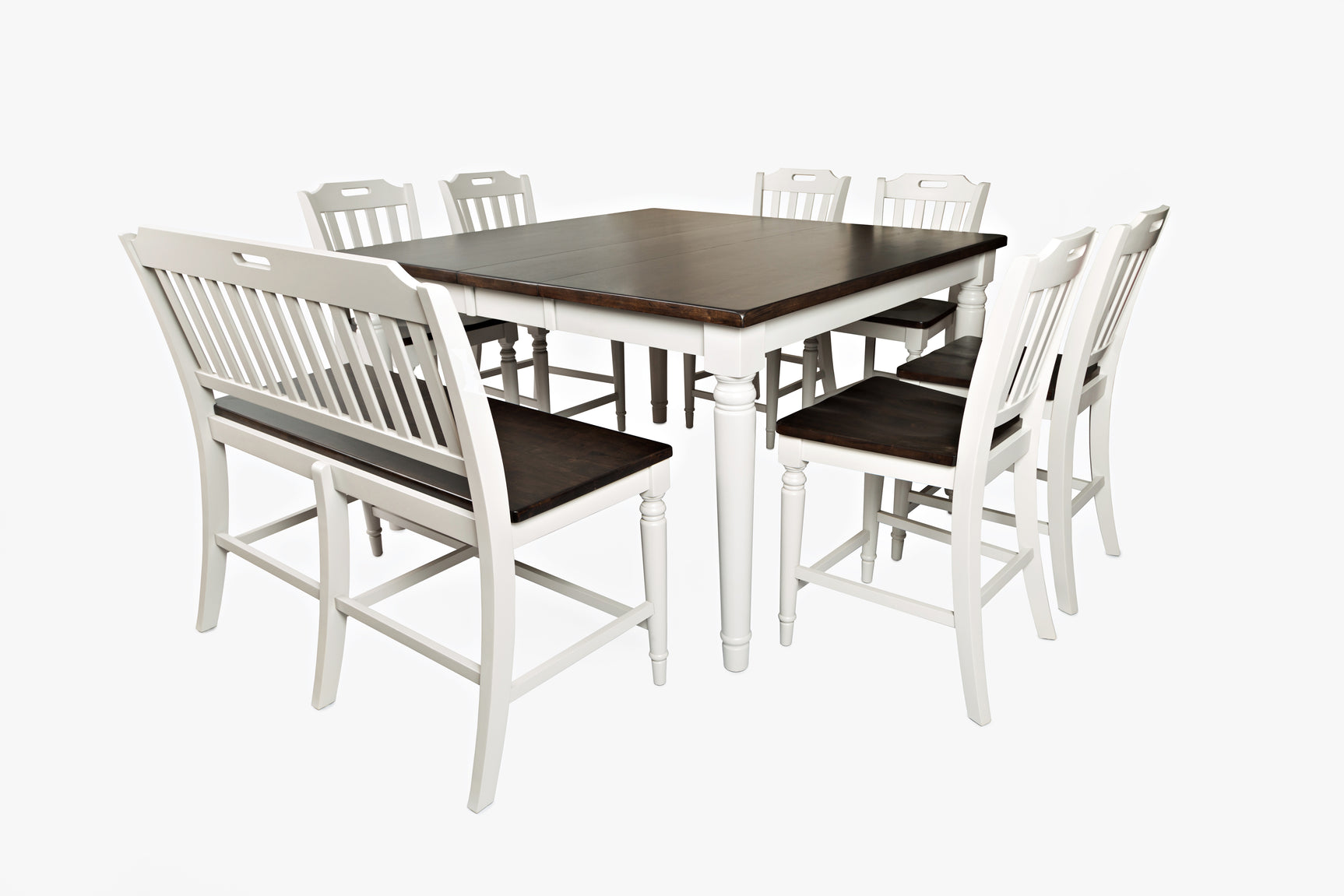 Orchard Park Dark Brown/Light Grey Counter Dining Table w/ 6 Stools, Bench