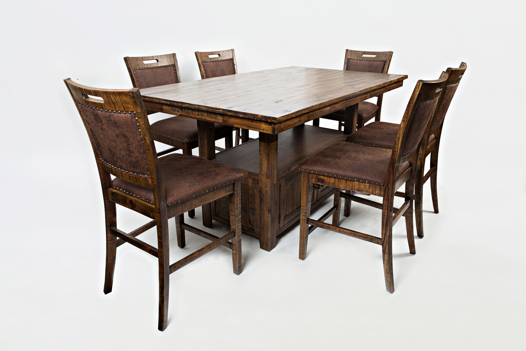 Cannon Valley Distressed Brown High/Low Dining Table w/ 6 Stools