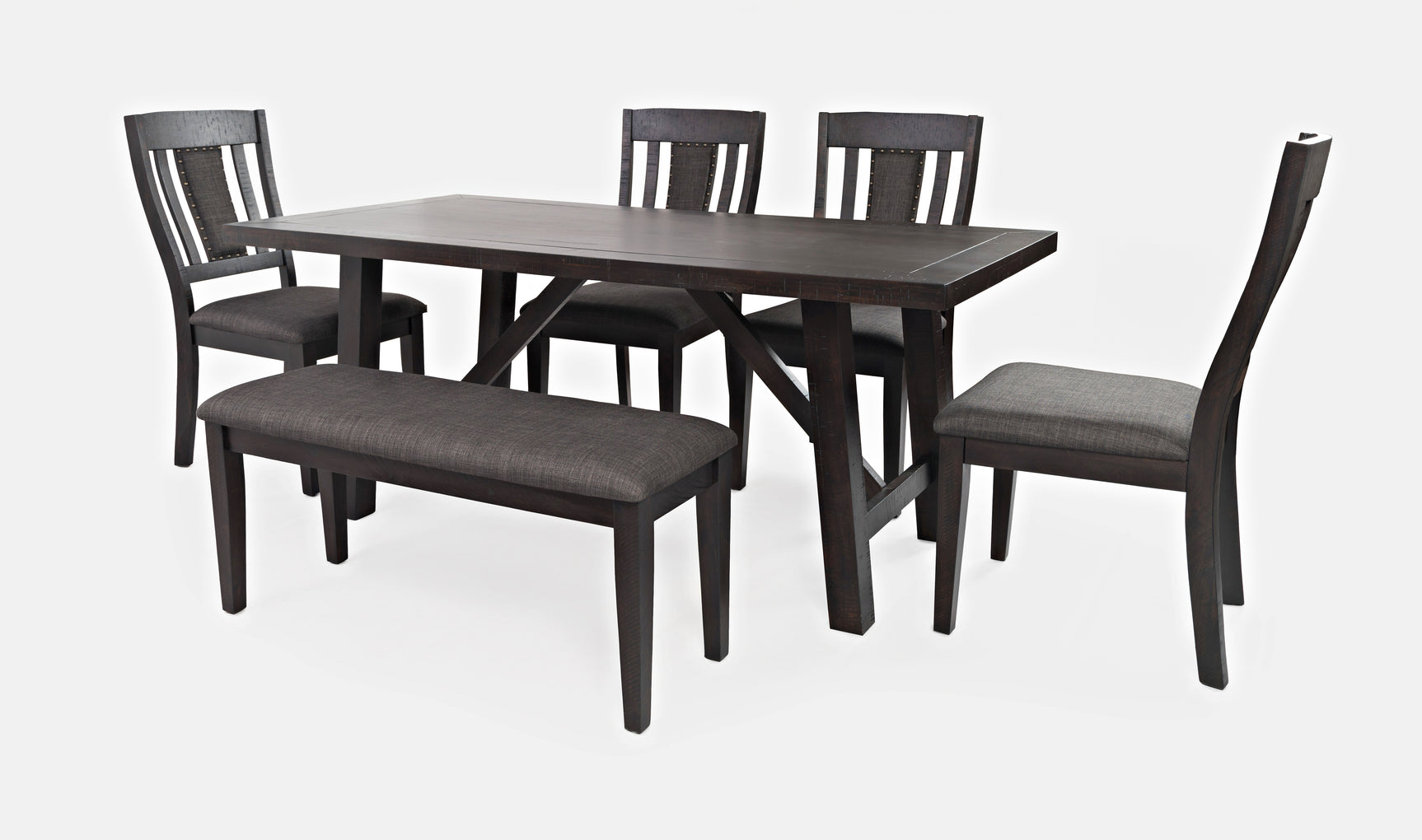 American Rustics Dark Brown/Black Dining Table w/ 4 Chairs, Bench