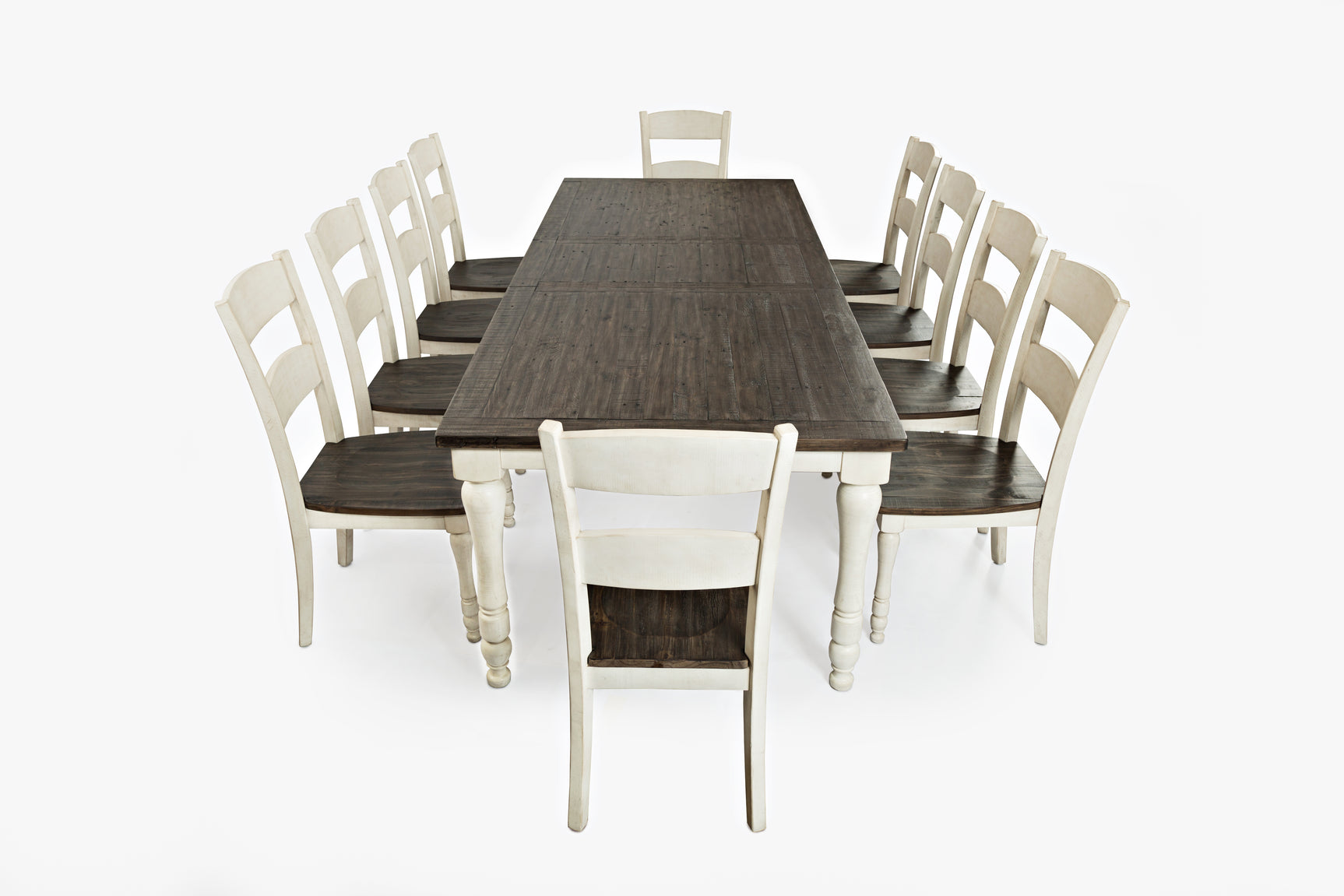 Madison County Vintage White Ext Dining Table w/ 8 Chairs
