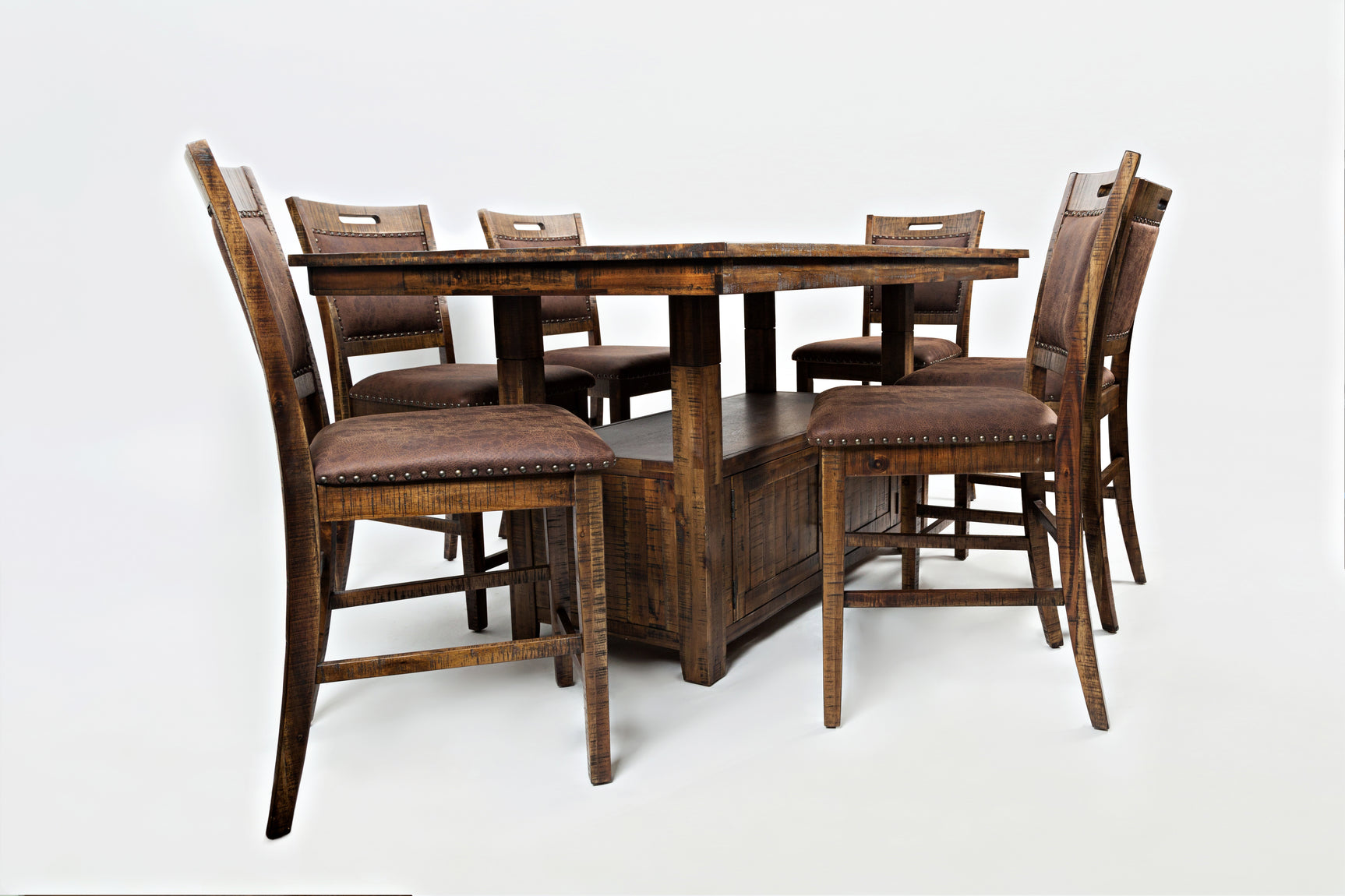 Cannon Valley Distressed Brown High/Low Dining Table w/ 6 Stools