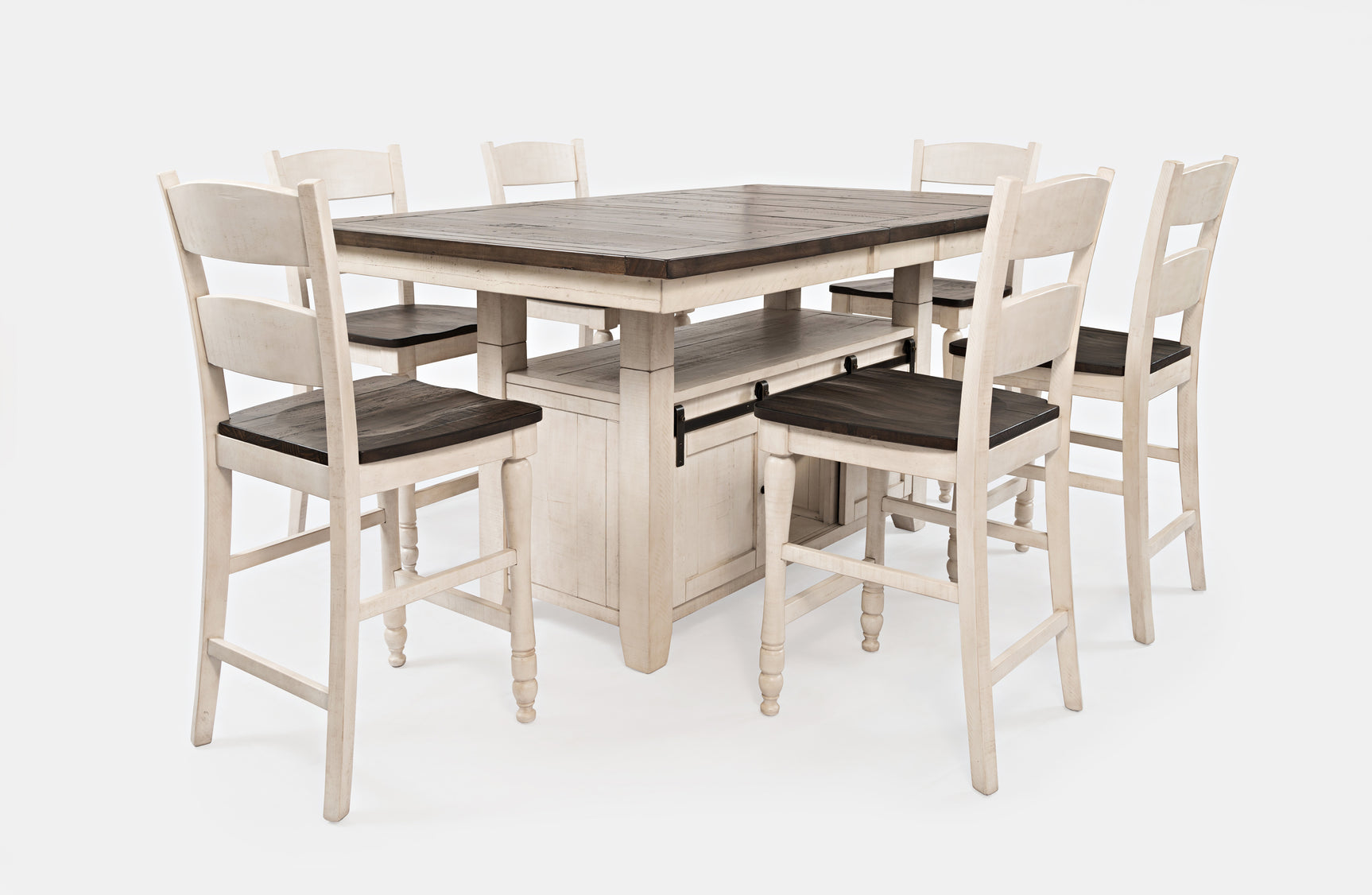 Madison County Vintage White High/Low Dining Table w/ 6 Stools
