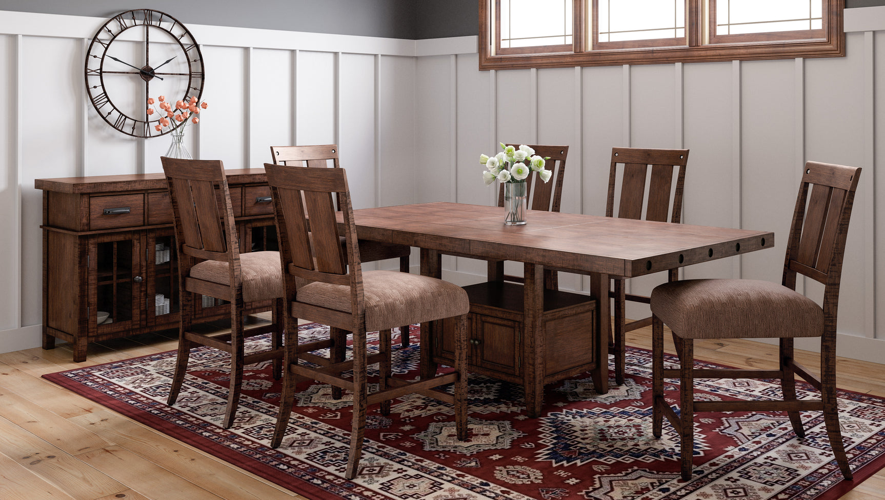 Mission Viejo Brown High/Low Ext Dining Table w/ 6 Stools
