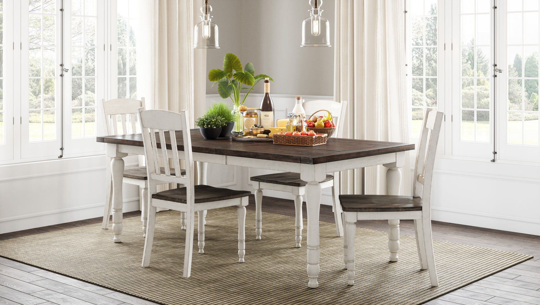 Madison County Vintage White Ext Dining Dining Table w/ 4 Chairs