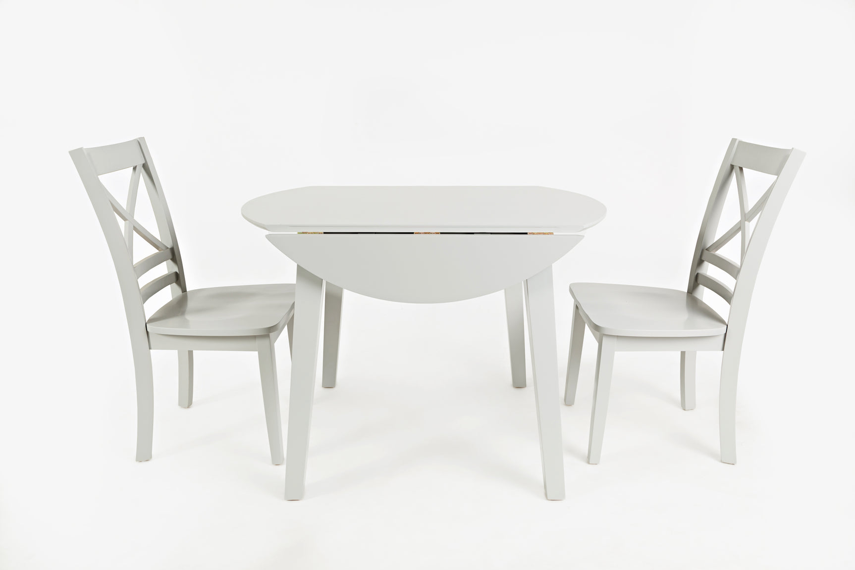 Simplicity Dove Round Drop Leaf Table w/ 2 X-Back Chairs