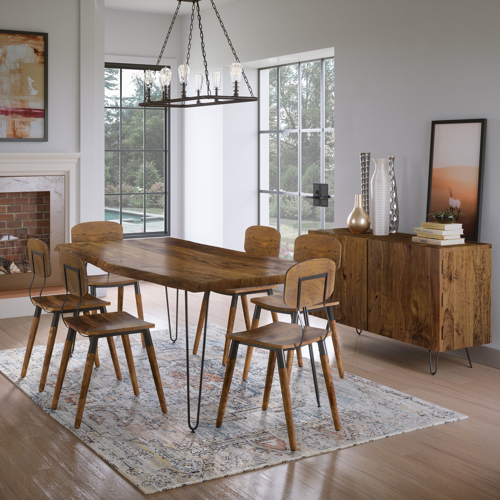 Nature's Edge Light Chestnut 79 Dining Table w/ 6 Wooden Chairs