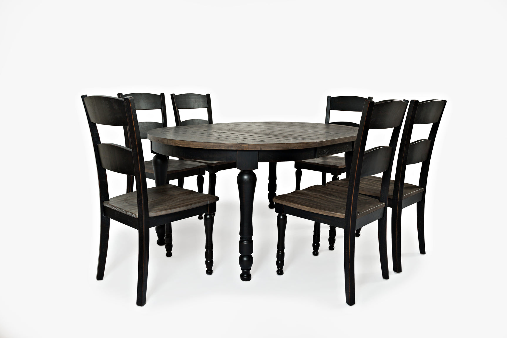 Madison County Vintage Black Round to Oval Dining Table w/ 6 Chairs