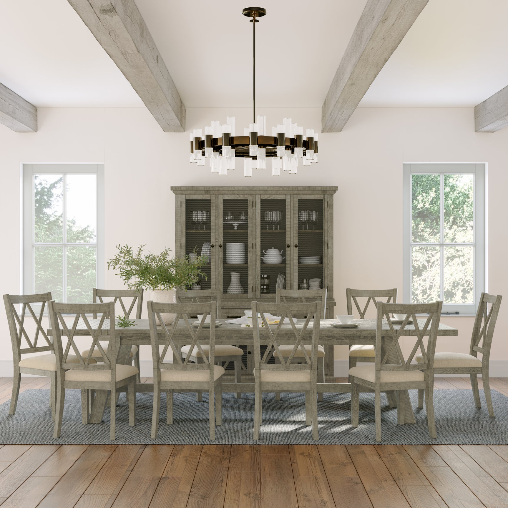 Telluride Driftwood Trestle Dining Table w/ 10 Chairs