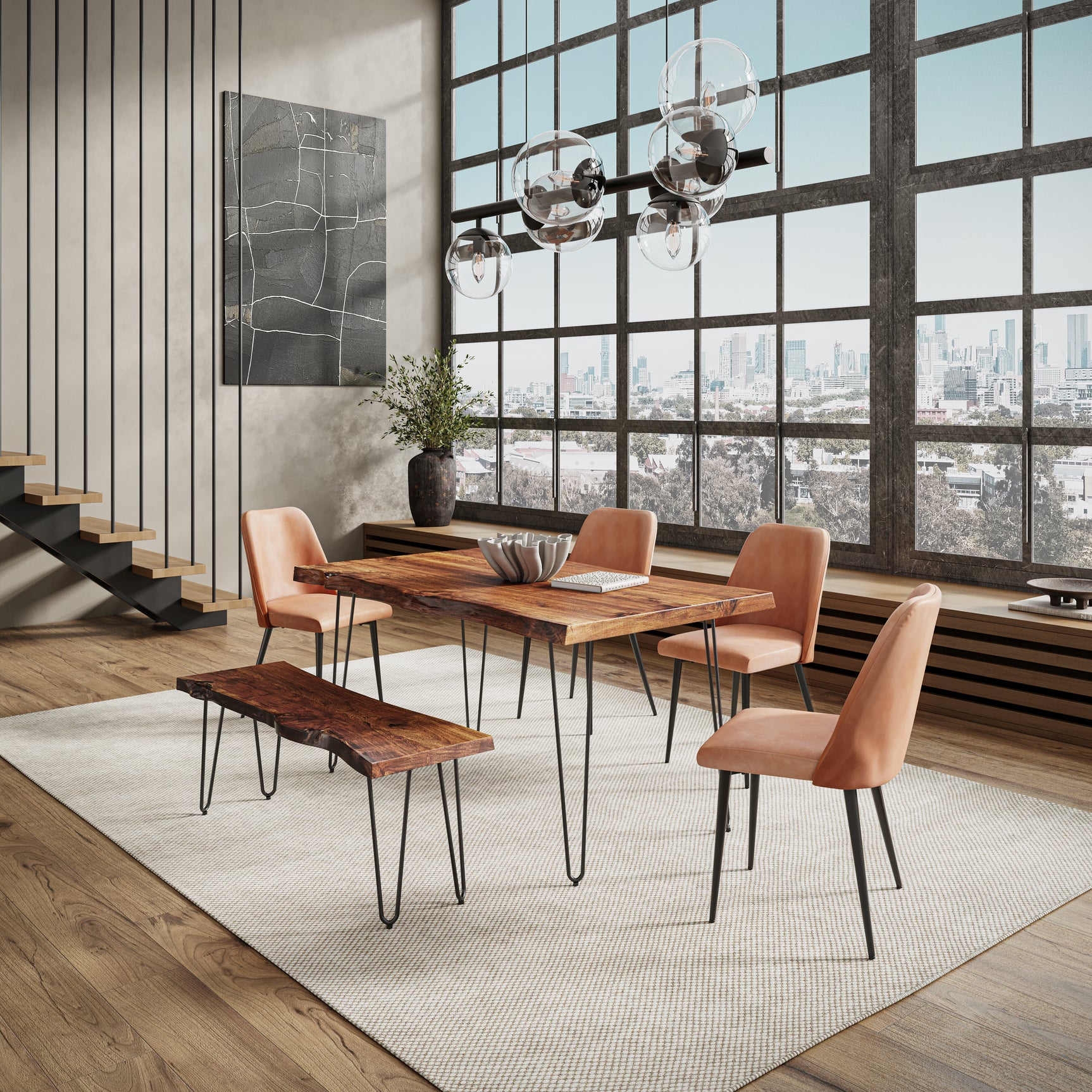 Nature's Edge Light Chestnut/Light Brown 60 Dining Table w/ 4 Maddox Chairs