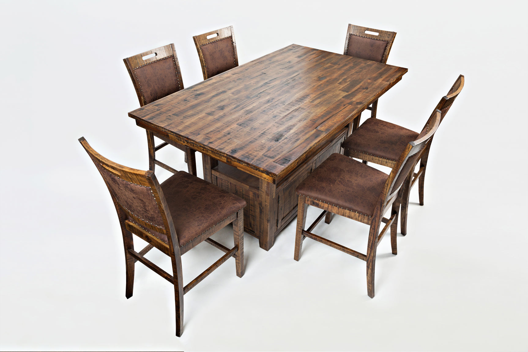 Cannon Valley Distressed Brown High/Low Dining Table w/ 4 Stools