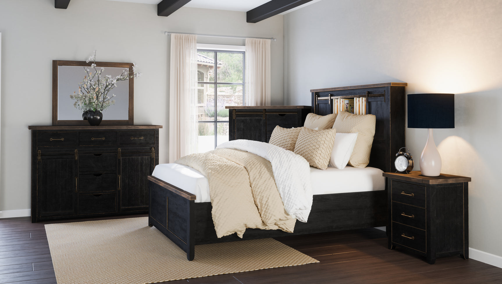 Madison County Vintage Black King Barn Door Bed