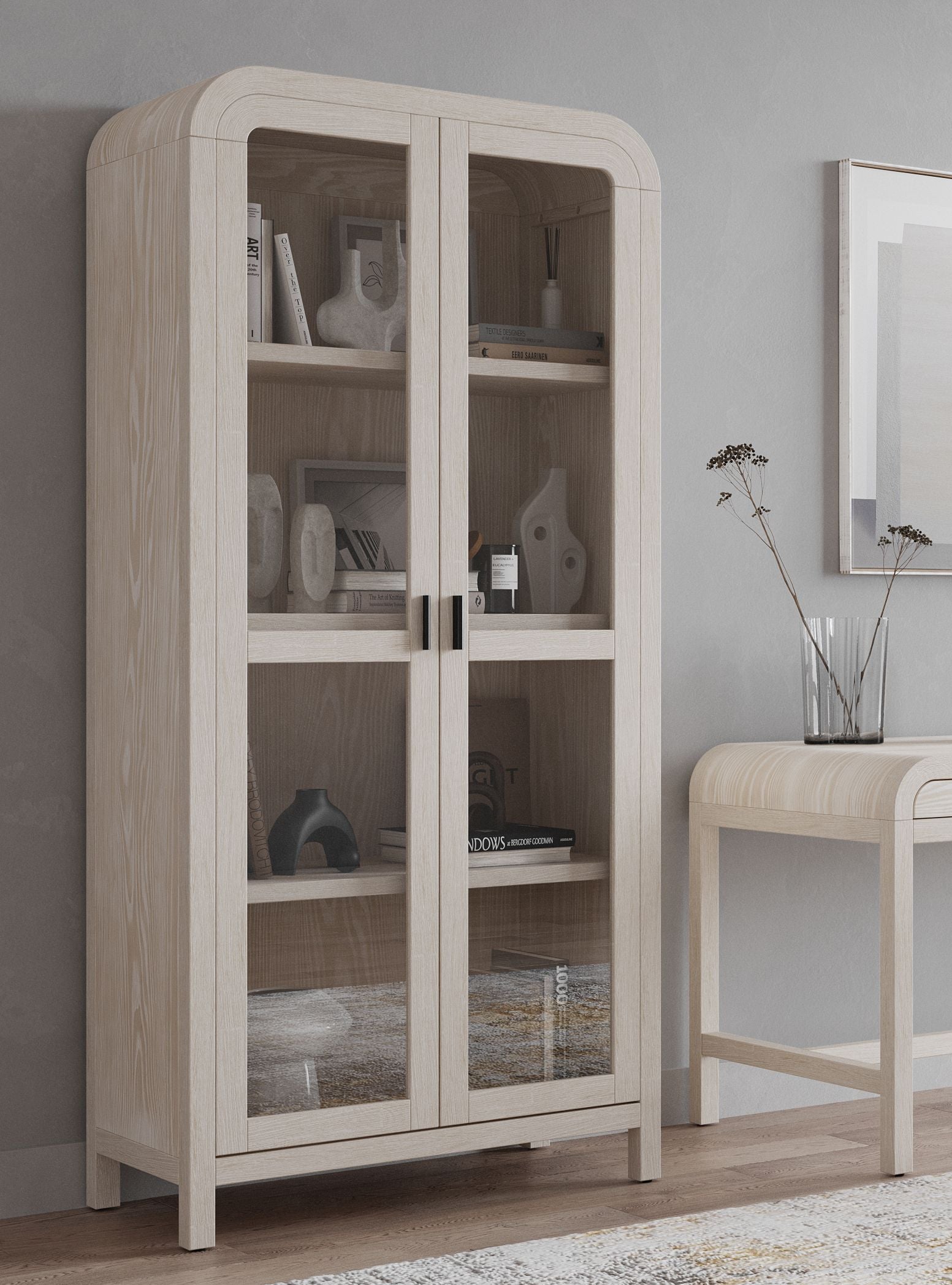 Drake Glass Door Wooden Bookcase in Sugar - Ornate Home