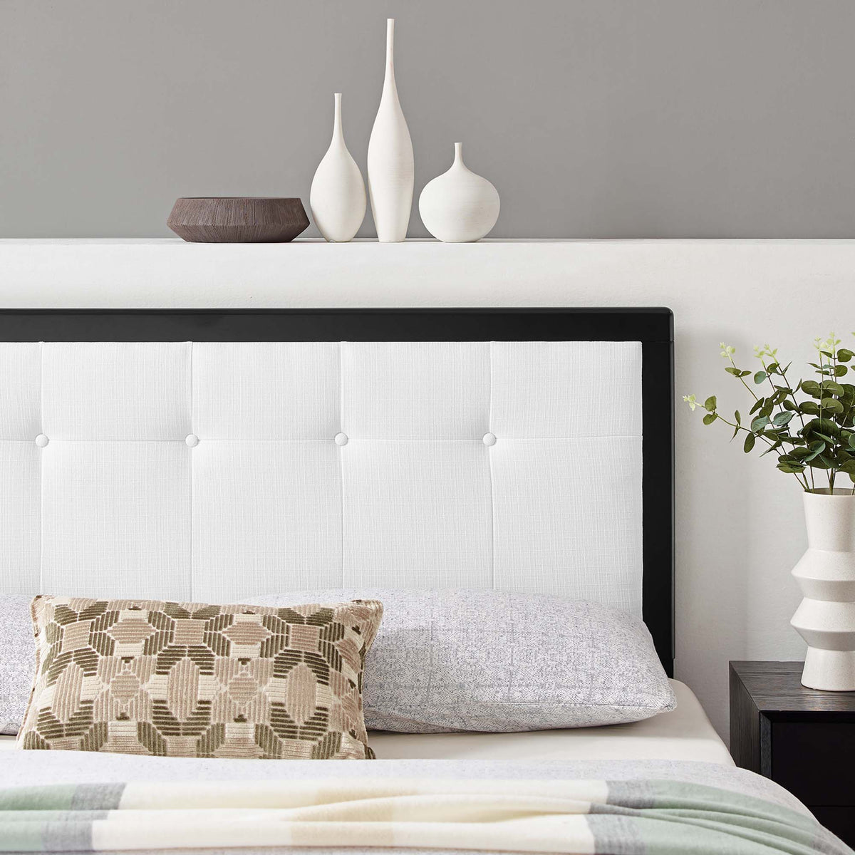 Draper Black/White Tufted Fabric and Wood King Headboard - Ornate Home