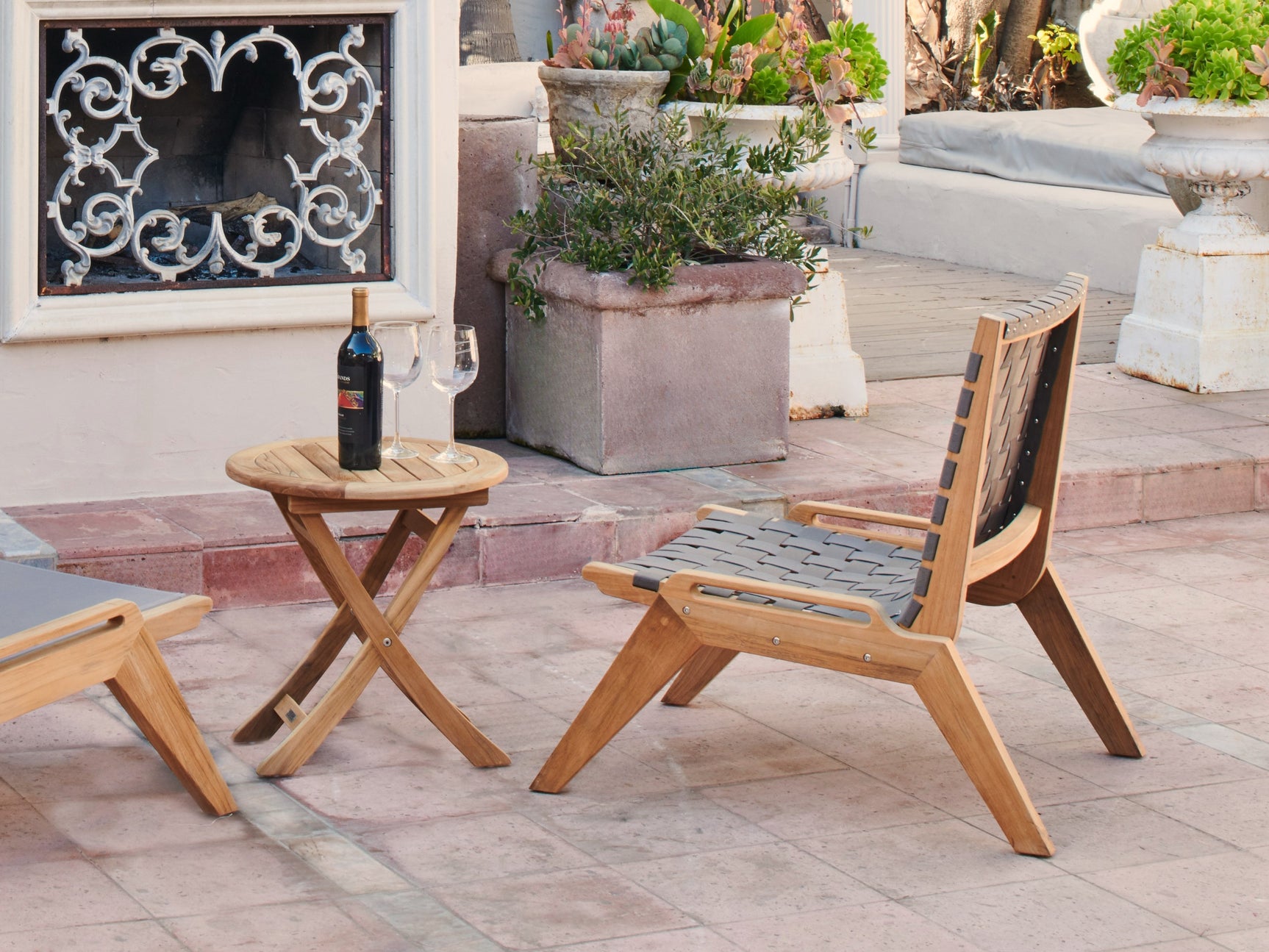 Draper Teak Taupe Grey Outdoor Woven Chat Chair - Ornate Home